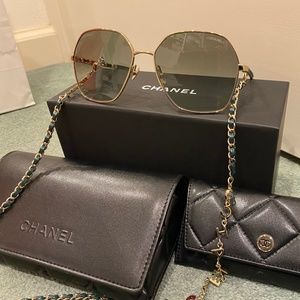 Chanel square sunglasses with chain